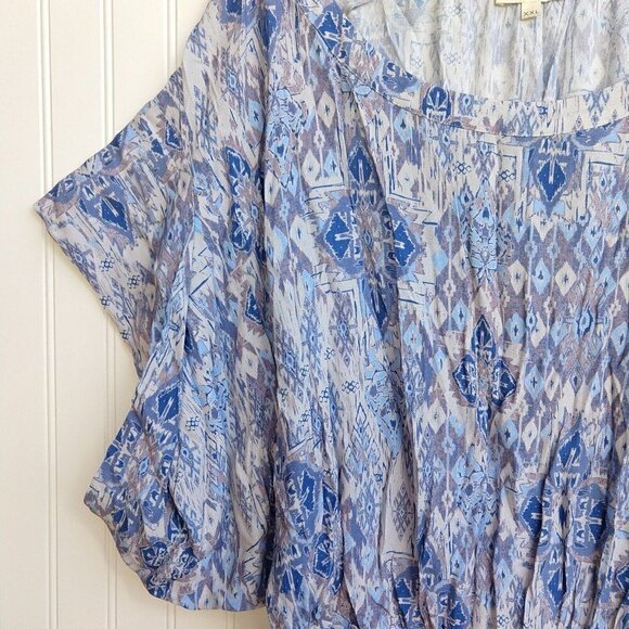 Women's Boho Ikat Print Tunic Top Size XXL 2XL Blue Short Sleeve Kindom Viscose - Picture 5 of 10